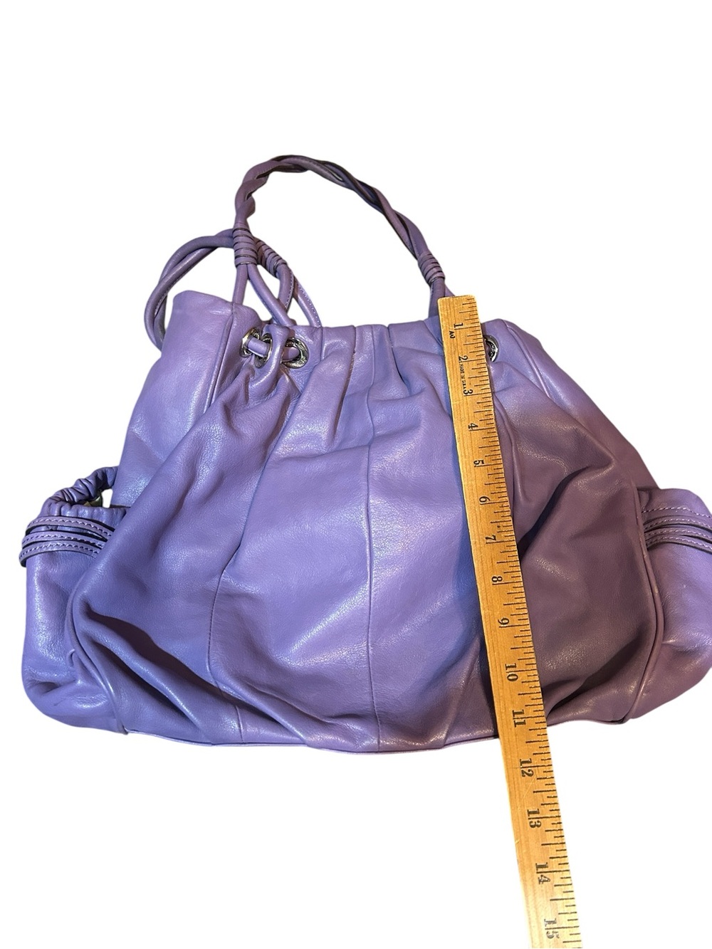 B. Makowsky Purple Genuine Leather Satchel Shoulder Bag Large Hobo Purse - Picture 5 of 7